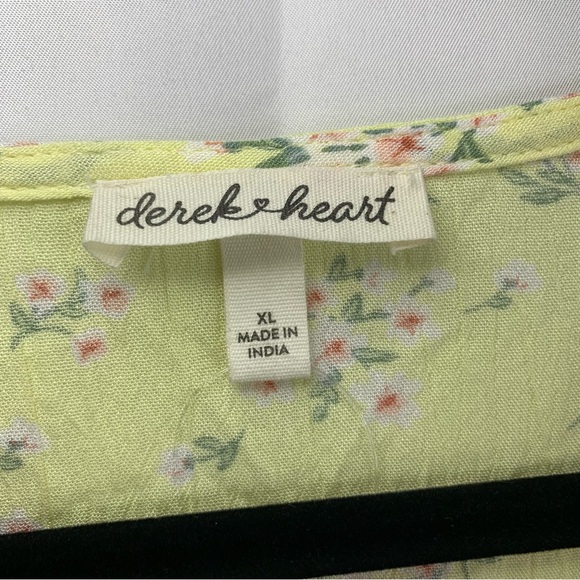 NWoT Derek Heart Yellow Floral Empire Waist Wrap Blouse, size XL - Picture 2 of 9